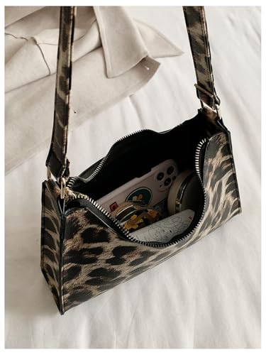 SweatyRocks Women's Leopard Print Handbags Top Handle Y2k Underarm Purses with Zipper Closure4