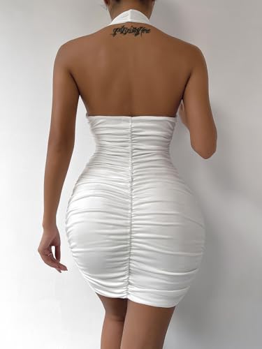Image of Women's 2024 Sexy V Neck Spaghetti Straps Wrap Ruched Sheath Bodycon Cocktail Dress Evening Party Night Club Dresses