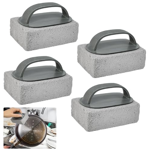 ASOUUNLD 4 Piezas Piedra de Limpieza de Pómez, Bloque para Limpieza de Parrilla Bloque de Limpieza de Piedra Pómez con Asa Ladrillo de Limpieza de Parrilla para Lavabo Barbacoa Baño Piscina