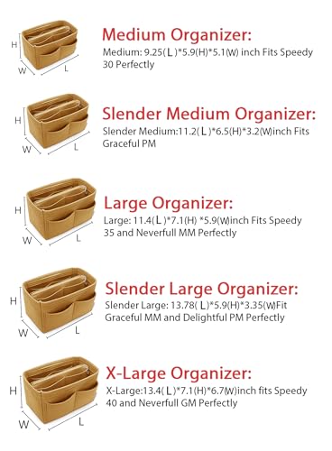Image of Felt Purse Insert Handbag Organizer Bag in Bag Organizer with zipper Bag Tote Shaper for Speedy Neverfull 8021 Light Brown L
