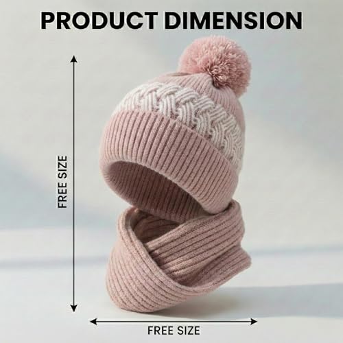 Image of Kraptick Women's Winter Cap and Scarf Set- Thick Fleece Lined Knitted Beanie Hat and Neck Warmer Muffler for Ladies, Stretchable & Soft Woolen Snow Proof for Extreme Cold -6