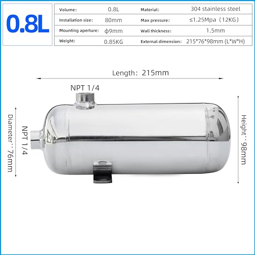 Image of 0.2Gallon 304 Stainless Steel High Pressure Mini Small Portable Air Tank Air Reservoir Water Storage Tank (0.8L-SG)