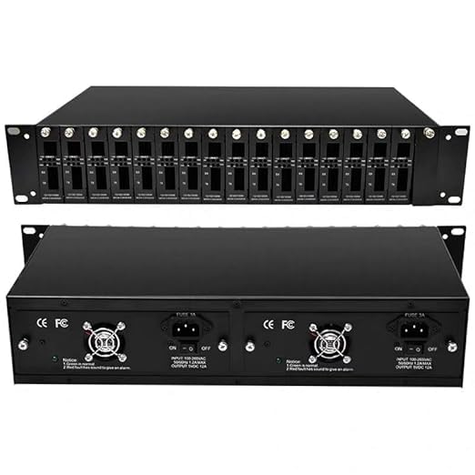 RAMEX 14-Slot Rack Mount Media Converter Chassis, 2U 19-Inch Network Equipment Housing, Dual Power Supply, 10/100/1000M Fiber Optical Support, 48.3x35.8x8.6 cm-image-8