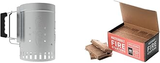 Char-Griller® Charcoal Grill Chimney Starter with Quick Release Trigger for Quickly Lighting BBQ Coals, Compatible with Any BBQ Charcoal Grill, 12-Inch & Masterbuilt Fire starters, 48 count