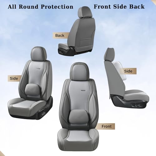 Image of Coverado Seat Covers, Car Seat Covers Front Seats, Waterproof Nappa Leather Auto Seat Cover with Lumbar Head Pillow, Gray Seat Covers Carseat Cover Universal Fit for Most Cars