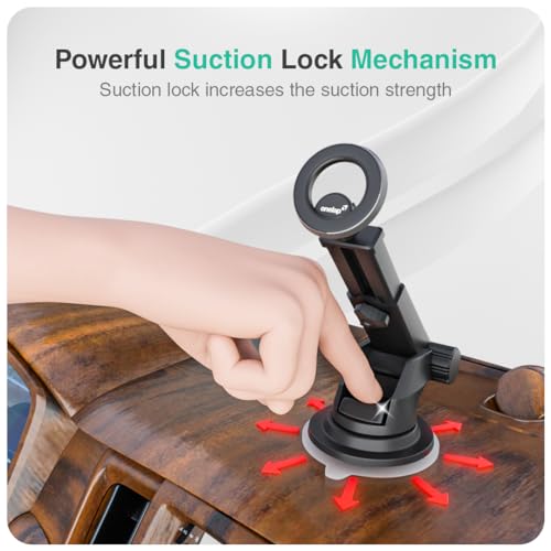 Image of Onelap MagHold 2 (with 2 Magsafe Phone Sticky Rings) - Universal Magnetic Car Phone Holder | Suction Cup Windscreen and Dashboard Mount | Android or iOS Devices | 360 Degree | Strong Magnetic Grip