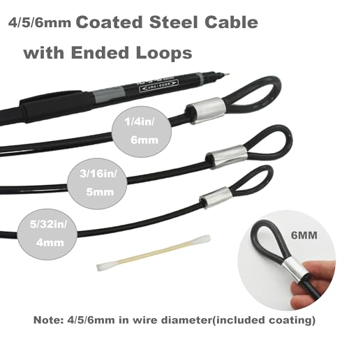 Image of 5FT 4mm Stainless Steel Security Cable Lock,Braided Steel Vinyl Coated Safety Cable Luggage Lock,Flexible Steel Cable Security Wire Rope Double Loop,Black