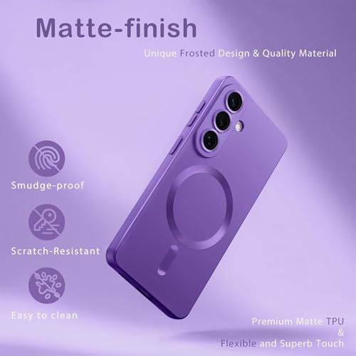 Image of DIZORO Samsung S26 Plus case Compatible with Mag Safe Matte Luxury Metallic Luster Flexible TPU Shockproof Back Cover with Camera Protector Lens - Violet