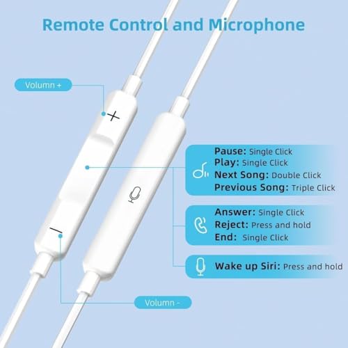 Image of Jxrev Wired Earphone with Microphone - Stereo in-Ear Headphones Compatible for iPhone 7 /8 /X /XS /XR /11 /12 /13 /14 Pro, iPad - Noise-Isolating, Stereo Sound, White