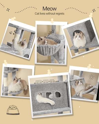 Árbol para gatos grande de 82.6 pulgadas color gris claro miniatura 6