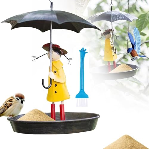 Elegant Outdoor Hummingbird Feeder Set - Metal Chain Umbrella Girl Bird Bath Tray, Lightweight Durable Feeder with Cleaning Brush for Garden Decoration