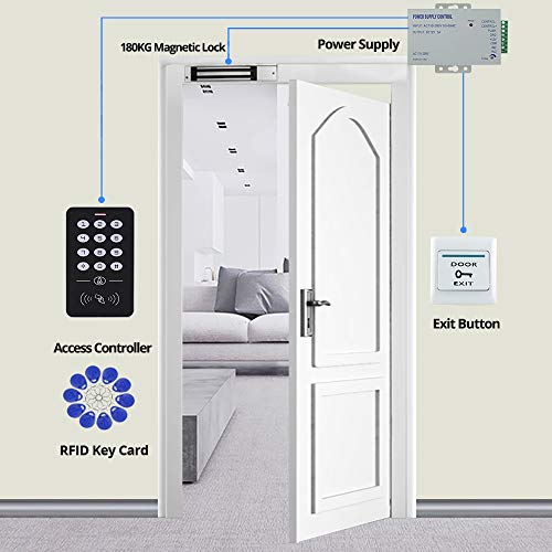 HFeng Cheap Access Control System Kit Set RFID Access Control Keypad Controller + 180KG/350lbs Electric Magnetic Lock + Power Supply + 10pcs RFID Keychains Cards for Door Entry System - Image 7