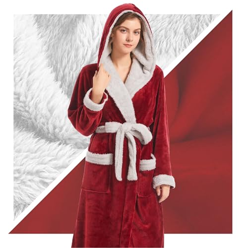 Image of Inner Wish Women Hooded Plush Robe, Fleece Highly Absorbent Cozy Warm Bathrobe