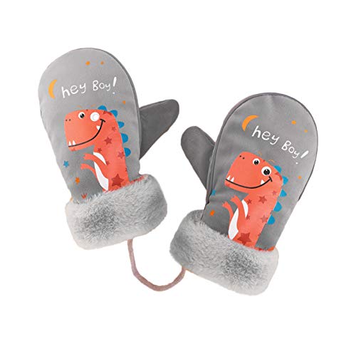 Jchen 1 Pairs Warm Winter Gloves for Boys Girls Kids Ski Mittens Fleece Lining Snow Mittens Snowboard Gloves Unisex Mittens (Gray)