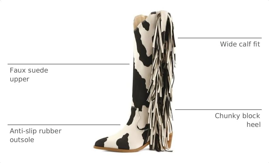 Image of KiutSymo Cowgirl Fringe Boots for Women Knee High Cowboy Boots