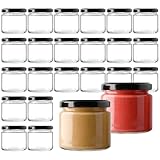 24er Set Einmachgläser 50 ml Mini mit Deckel Marmeladengläser -Kleine Gläser mit Deckel,Mini Einweckgläser mit Etiketten,Gläser mit Schraubverschluss,Kleine Gläser, Marmeladengläser (Schwarz)