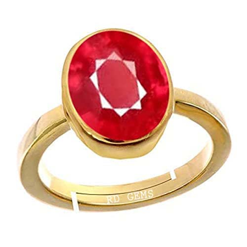 RD GEMSRuby/Manik 3.25 Ratti or 10.25 Carat Astrological Certified Natural Gemstone Panchdhatu/5 Metals Gold Plated Adjustable Ring for Men & Women