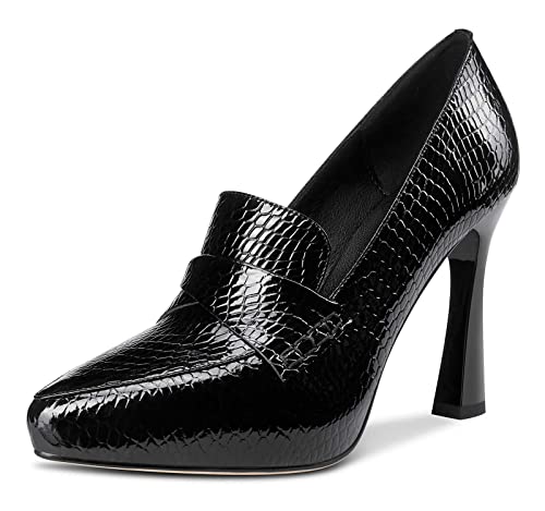 NobleOnly Womens High Heels Slip-on Platform Pumps Comfortable Leather Stilettos Loafers Shoes 4