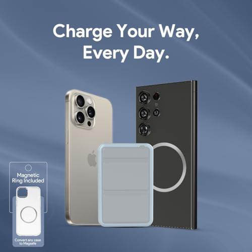 Image of FLiX MagConnect Elite 10,000mAh 15W Magnetic Wireless Output,22.5W QC Pocket Power Delivery PPS,Type C & Type A Input /Output,Rapid Charge,LED Display,Perfect for iPhone 12,13,14(Blue)