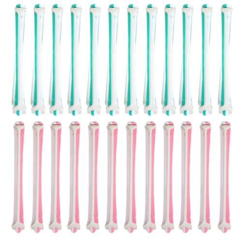 YUVKIN 24 Pièces Petits Bigoudis Permanents, Kit Complet de Permanente, Rouleaux à Cheveux pour Femmes, Outil de Coiffure pour Cheveux Naturels Longs et Courts (9 cm) (rose-blanc, vert-blanc)