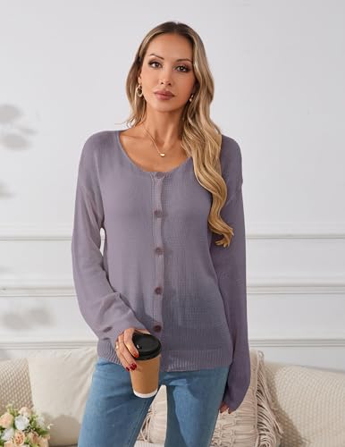 Image of Libsorge Womens Oversized Lightweight Sheer Button Cardigan Spring 2025 Trendy Solid Ribbed Knit Long Sleeve Thin Sweater