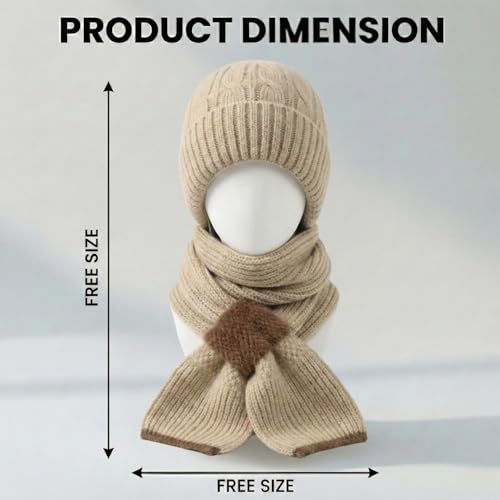 Image of Kraptick Women's Winter Cap and Scarf Set - Thick Fleece Lined Knitted Beanie Hat and Neck Warmer Muffler for Ladies, Stretchable & Soft Woolen Snow Proof for Extreme Cold -5