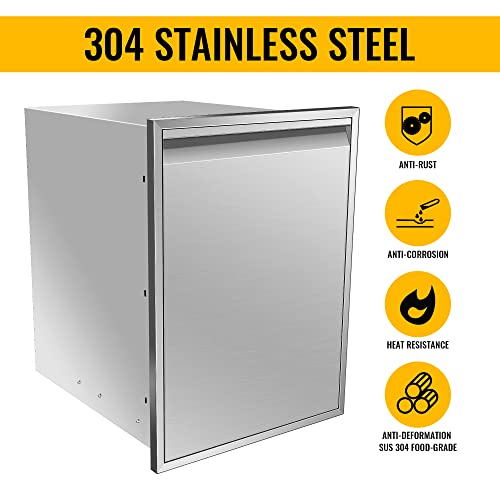 KODOM Built-in Double Trash Drawer 19\" W x 27\" H x 16\" D Pull-Out Tray Outdoor Kitchen Stainless Steel Trash Drawer Storage Two Trash Bins for BBQ Island Grill Station