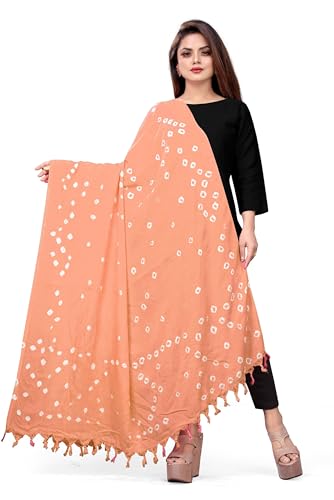 Image of Women Cotton Hand Printed Bandhani Design Dupatta | Ethnic Tie Die Print Dupatta (LENGTH 2.10M)