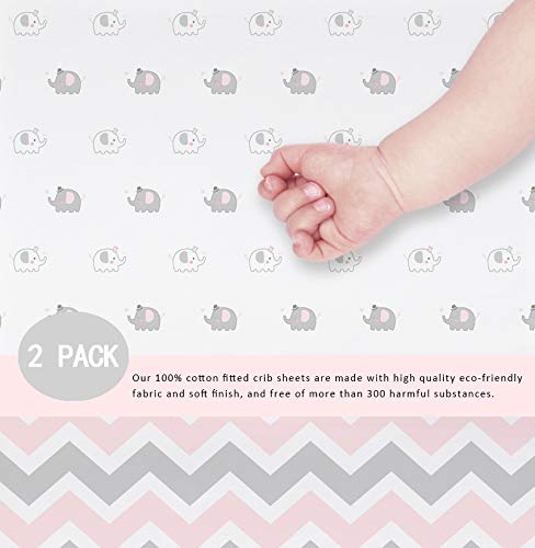 2 Pack Optimababy Portable Crib Mattress Topper For Baby Girls, Ultra Soft, Full Standard, Pink Elephant Chevron Fitted Crib Sheets #TOP1