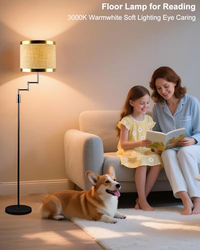 Image of Lightdot 70IN Black Floor Lamp Dimmable Linen Shade LED Floor Lamps with 3000K for Wedding /Party,350 Degree Swing Arms, Modern Tall Lamp for for Reading, Sewing, and Craft (Bulbs Included)