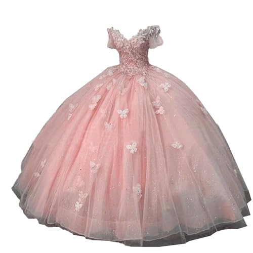 Quinceanera Dress Sparkling Butterfly Long Ball Gown Prom Dress Lace Appliques Party Ball Gown Sweet 15 Dress