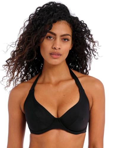 Freya Damen Jewel Cove Halter Underwire Top Bikini, Farbe: Schwarz, 70DD