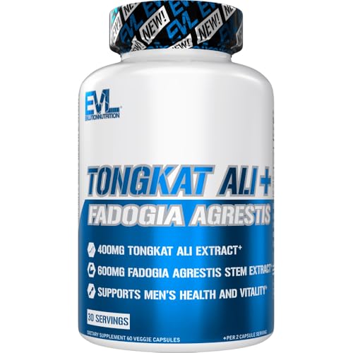 Evlution Nutrition Tongkat Ali + Fadogia Agrestis - Mens Health + Vitality Support - 400mg Tongkat Ali + 600mg Fadogia Agrestis Stem Extract - Workout Supplement - Vegetarian Capsules - 30 Servings