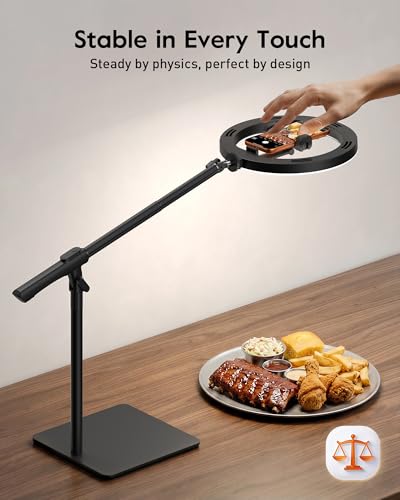 Image of LUXSURE Ring Light with Stand for Desk,Adjustable Overhead Phone Mount with 10 inch Selfie Light Phone Tripod with Ring Light and Remote, Phone Stand with Light for Video Recording,Live Stream,Cooking