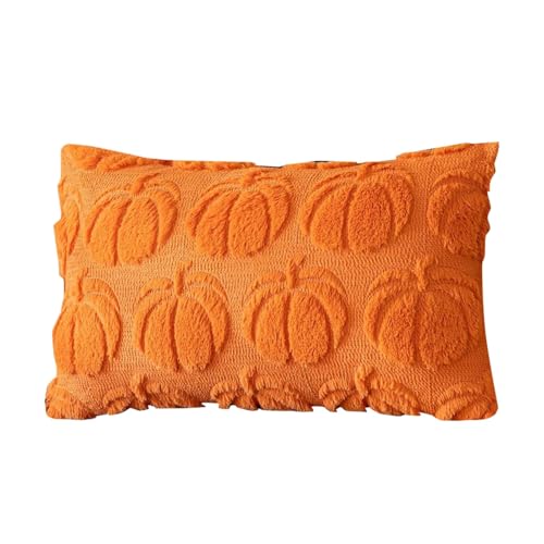 Generico Cuscino Autunnale con Zucca in Peluche Morbido, 30x50 cm, Velluto Sherpa, Decorazione per Salotto, Camera da Letto, Halloween e Thanksgiving, Ideale per Divano, Letto, Ufficio (F)