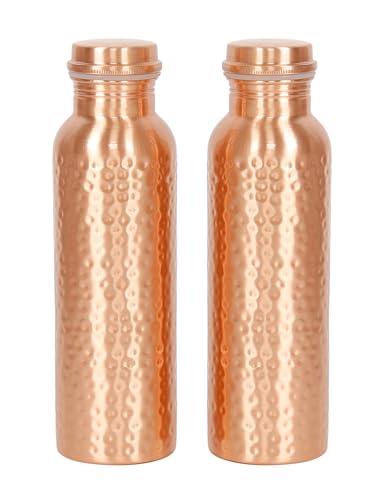 Pure Copper Water Bottle, Drink ware Set, Capacity 1000 ML, Set of 2 ((HAMMERED 2)