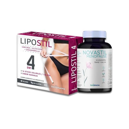 NOVASTIL Menopause + LIPOSTIL - Menopausia y Control de Peso Mujer - Sofocos, Hinchazón y Grasa Abdominal - Equilibrio Hormonal, Detox y Bienestar Diario - Fórmula Natural Vegana - DENIPHARMA