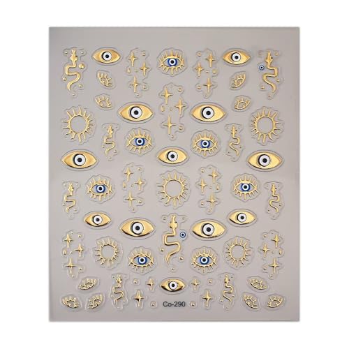 Image of 5D Embossed Gold Eyes Nail Stickers for Nails Art Sun Star Nail Art Decals Snake Nails Stickers Self-Adhesive Manicure Supplies Charm for Women Girls Kid Nails Decorations Accessories