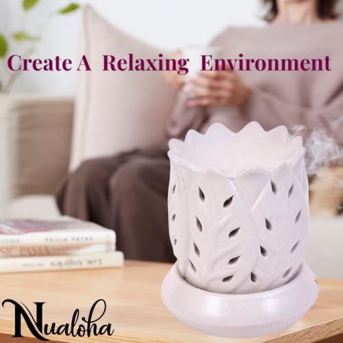 Image of Electric Diffuser Ceramic Aroma Oil Burner Air Purifier Home Fragrance Scented Lamp for Home /Office /SPA /Gift Item with Extra Bulb and Jasmine Essential Oil10 ml