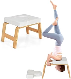 COSTWAY Yoga Headstand Bench, Inversion Stool with Solid Wood Frame & Detachable PU Pads, Multifunctional Yoga Chair for Body Building Stress Relieve