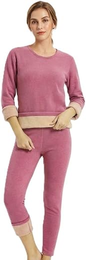 Alexvyan L Size Pink Women's Fleece Thermal Set (Top & Bottom), Round Neck -Full Sleeves, Soft Warm Winter Inner Set- 1 Set