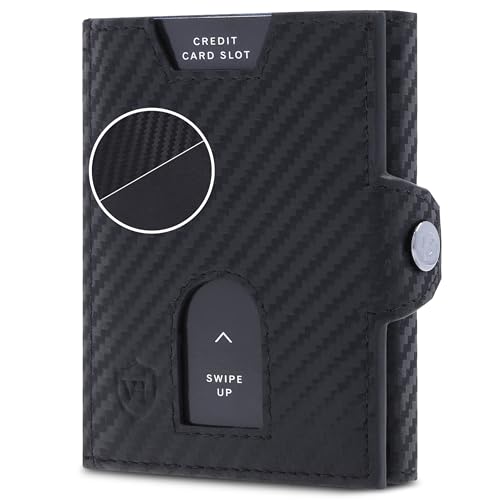 VON HEESEN Slim Wallet mit Münzfach & RFID Schutz - Geldbörse Herren & Damen - Kartenetui Kreditkartenetui - Mini Portmonee Geldbeutel Portemonnaie klein Carbon-Schwarz (PU)