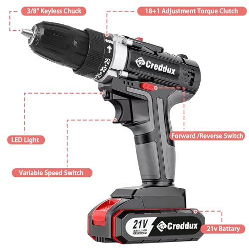 Image of Cordless Drill Set 21v Power Drill Cordless With Battery & Charger, 84pcs Accessories Electric Drills Variable Speed, 3 /8 inch Keyless Chuck (Black kit)
