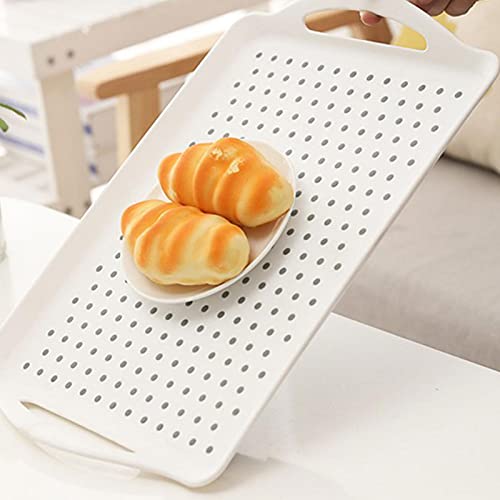 Serving Tray, 2pcs/set Home With Handle Serving Tray Rectangular Plate Durable Non Slip Easy Clean(1pc Black+1pc White)