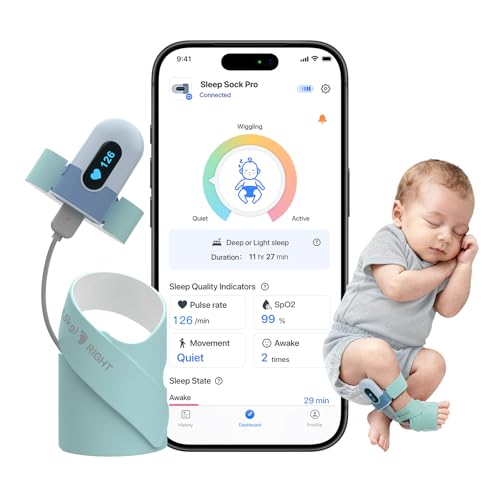 Babytone Baby-Pulsoximeter, intelligente Baby-Socke überwacht Sauerstoffsättigung, Herzfrequenz und Bewegung mit Schlafmuster-Analyse, Fußmonitor für Säuglinge mit App & Bluetooth