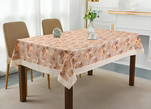Image of Dakshya Industries 6 Seater PVC Waterproof Dining Table Cover 60x90 Inch | Floral Printed Washable Table Cloth with Lace Border