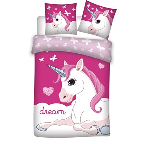 new discount Parure Housse de Couette Licorne + Taies d'oreiller Licorne 140 x 200 cm, Pink, (412GE-DVM)