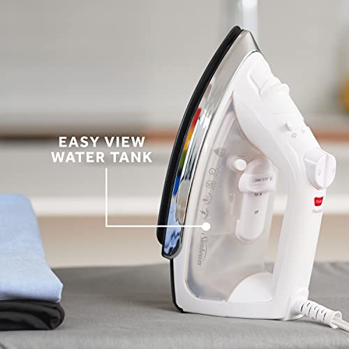 Sunbeam Classic Steam Iron, 1200 Watt, Mid-size Anti-Drip Nonstick Soleplate, Horizontal or Vertical Shot of Steam with 8' 360-Degree Swivel Cord and 3-Way Auto Shut-Off, White by Sunbeam - Image 7
