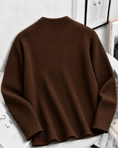Buy AUSK Men's Waffle Texture Henley T-Shirt | Full Sleeve Solid T Shirt with Button Neck Details | Regular Fit Casual Wear Tshirt for Mens Brown at Amazon.in - Image 4