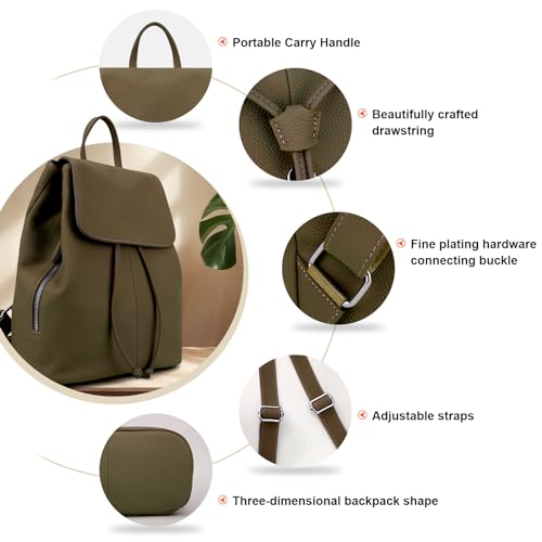 Image of BOYATU Women's Full-Grain Leather Backpack Purse, Minimal Structured Design, Work Commuter & City Travel, Compact Everyday Essentials, Fashion RFID Pocket Bag ((Olive green)